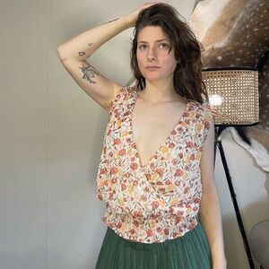 Floral free people inspired v-neck blouse